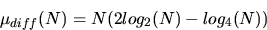 \begin{displaymath}
\mu_{diff}(N) = N ( 2 log_2 (N) - log_4 (N) )\end{displaymath}